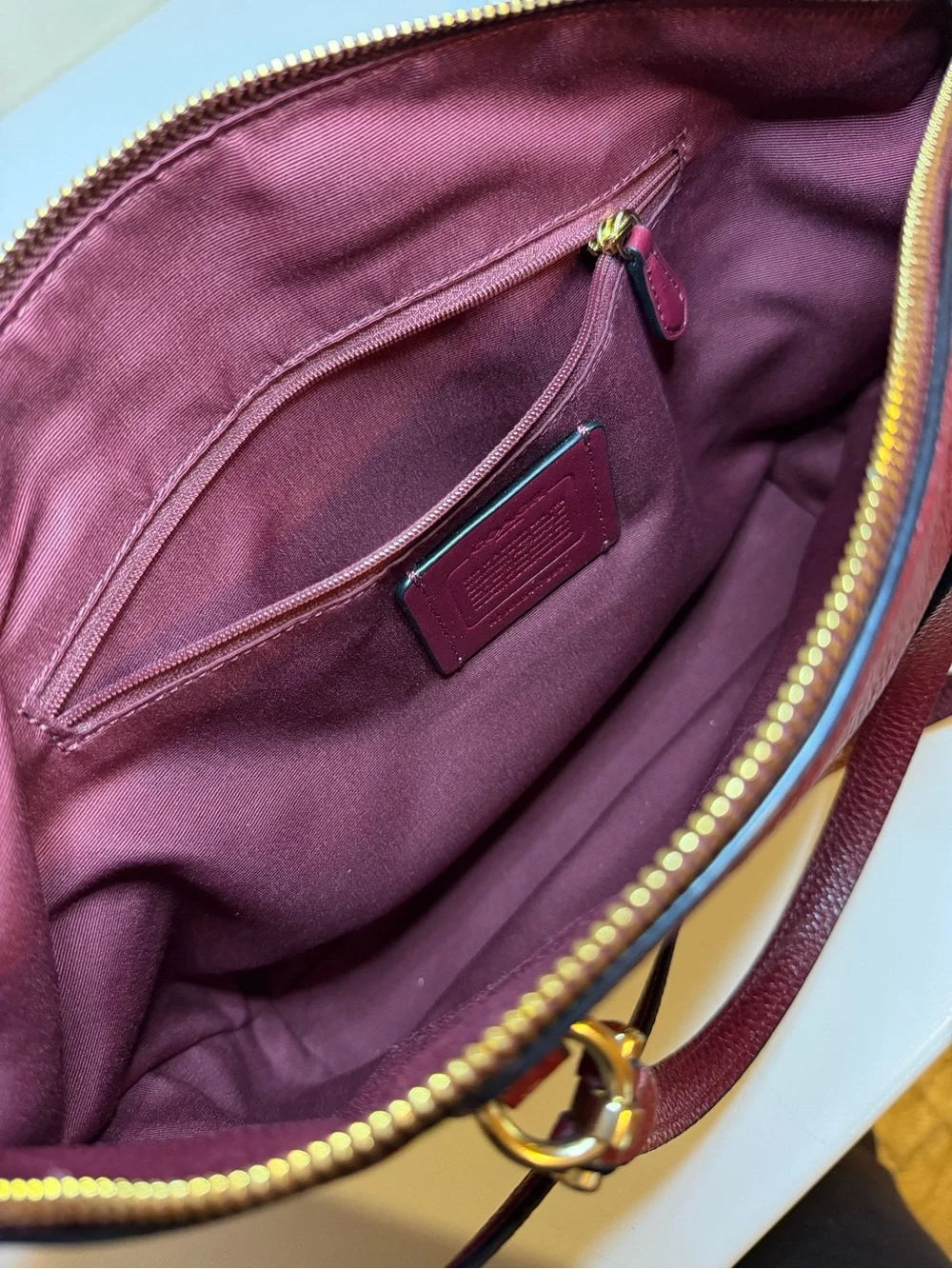 Coach Pebbled Leather Satchel in Burgundy